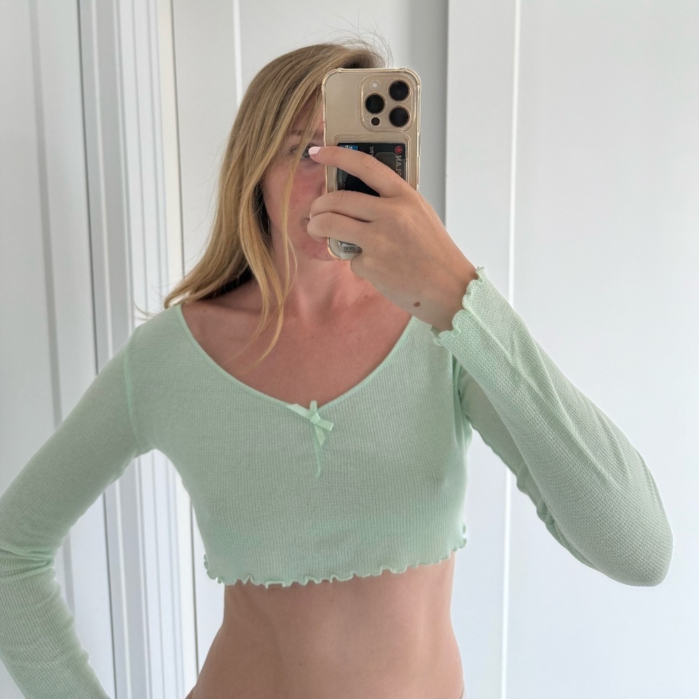TOBI Mint Green Cropped Peplum Hem Top